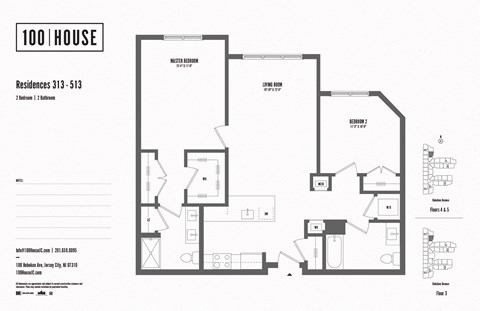 2 bed 2 bath floor plan L at 100 House Apartments, Jersey City , NJ